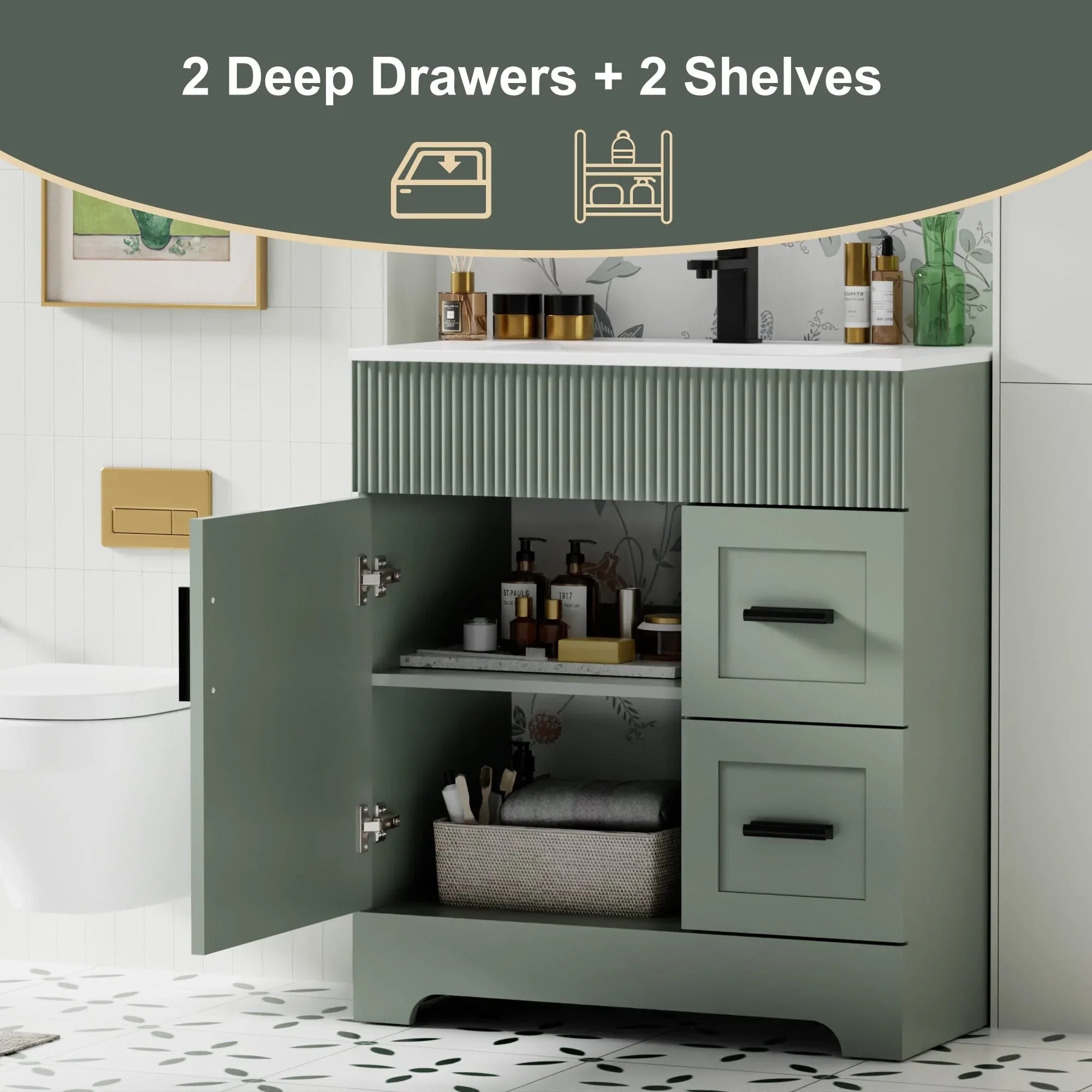 Wavy Line 30/36/48 Bathroom Vanity Set with Sink & Faucet