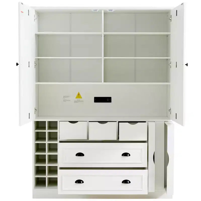 Whisen 71'' Tall Freestanding Kitchen Pantry, Large Dining Storage Cabinet Cupboard Sideboards With 4 Foldable Doors, Shelves, Wine Racks