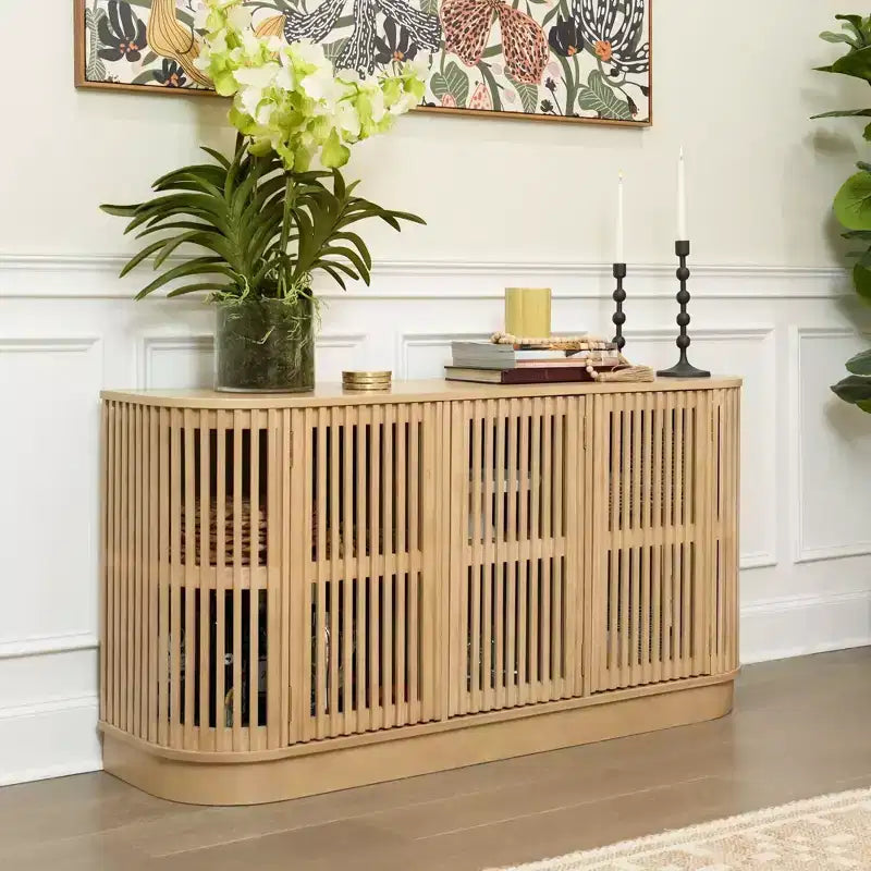 Plank+Beam Contour Solid Wood Sideboard with 3 Doors, 59 TV Stand for Living Room