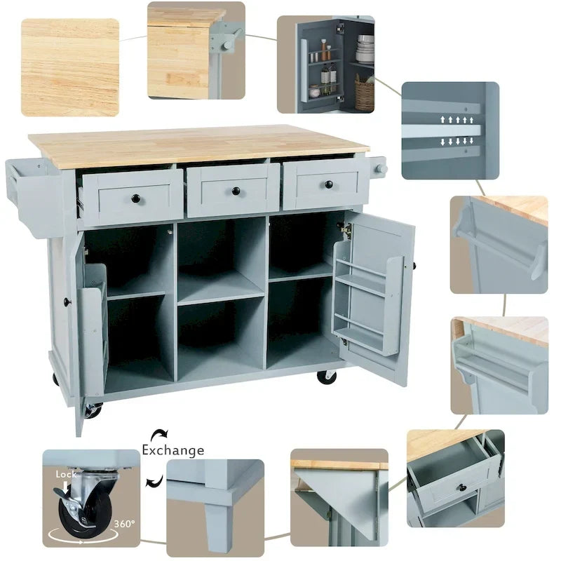 Portable Rolling Kitchen Island Cart with Storage