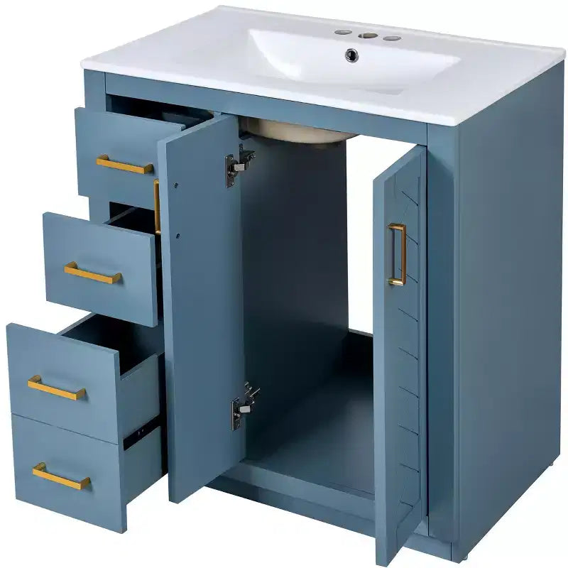 Meuble-lavabo de salle de bain à évier simple de 76 cm avec armoire et 3 tiroirs – Noir / Bleu / Vert / Indigo / Blanc