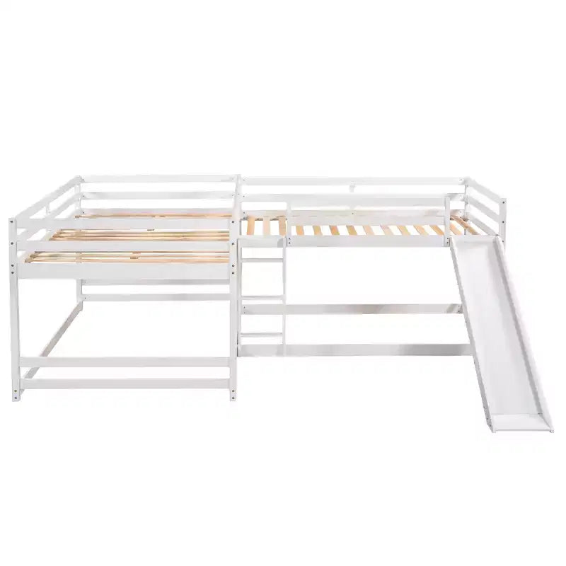 L Shaped Bunk Bed for 4 Kids, Quad Bunk Bed with Slide Full and Twin Wood Bunk Frame for Bedroom Dorm