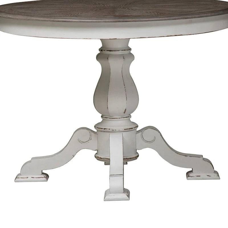Magnolia Manor Round Pedestal Dining Table with Expandable Leaves - 2 Finishes