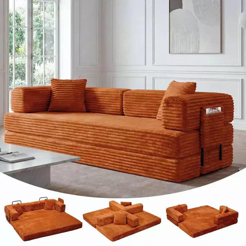 80.7 5-in-1 Convertible Sleeper Sofa Bed 鈥?Corduroy, 1200 lbs, No Assembly