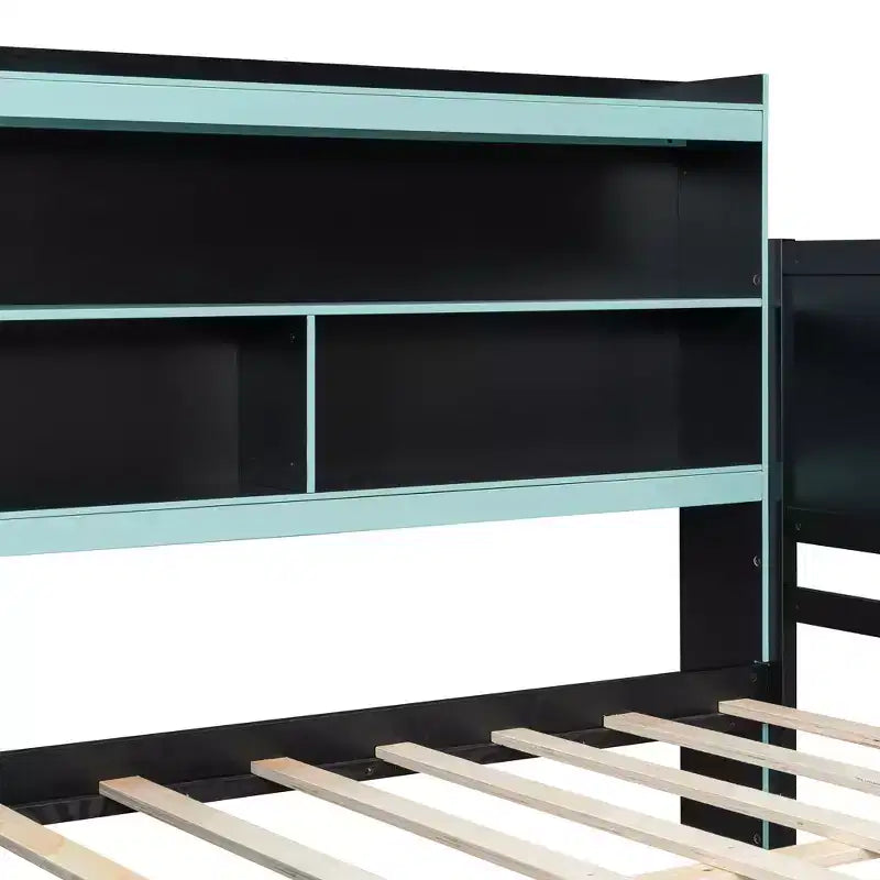 Full/Queen Gaming Daybed with Bookcase Headboard, LED Lights, Integrated Desk, Drawers and Charging Station