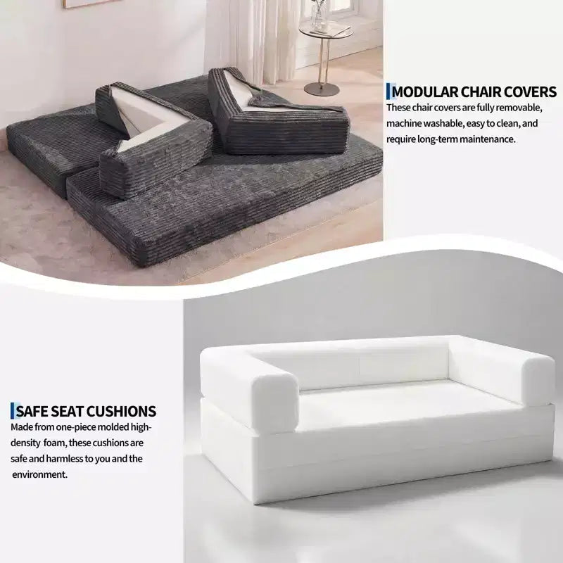 Canapé-lit convertible 5-en-1 80,7 po – Velours côtelé, 1200 lb, Aucun assemblage