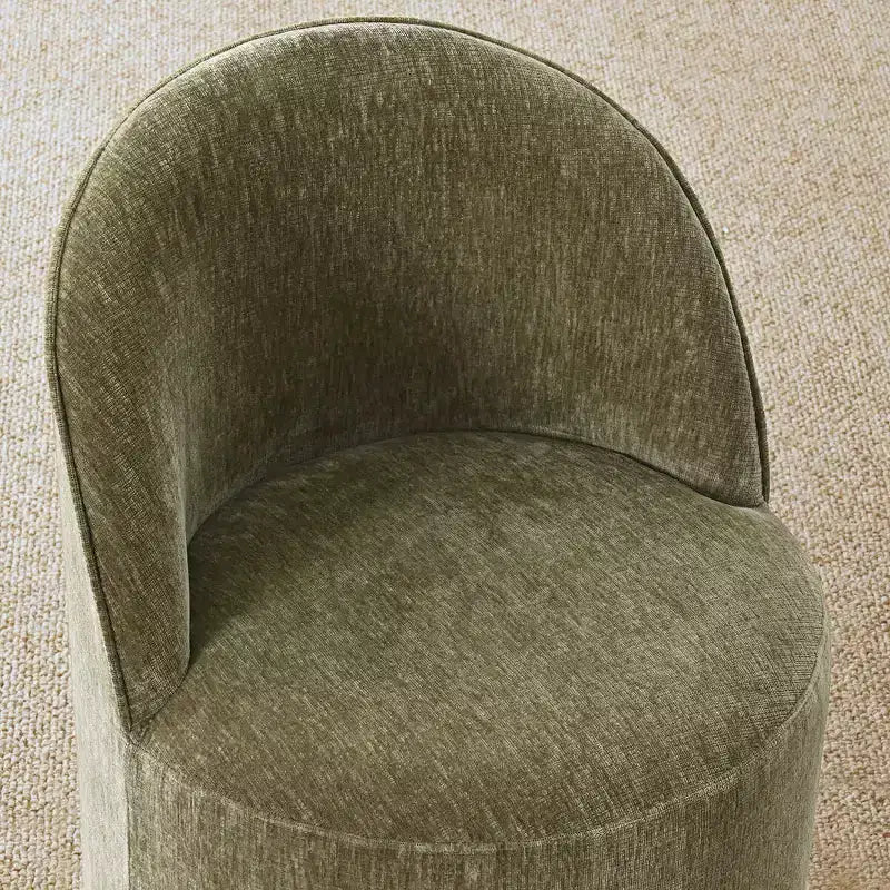 Modern Dining Table Set For 6, Round Pedestal Dining Table, Swivel Rolling Barrel Chairs With Wheels, Textured Chenille- Panipeachy
