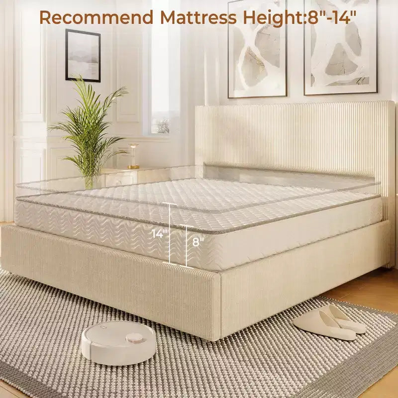 CuisinSmart Corduroy Bed Frame with Headboard, Platform Upholstered Bed Frame with 4 Storage Drawers and Wooden Slats Support