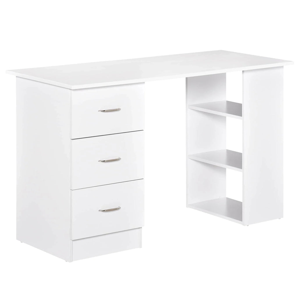 HOMCOM 47 Modern Home Office Computer Desk Bookcase Combo Writing Table Workstation with 3 Drawer and Storage Shelf - White
