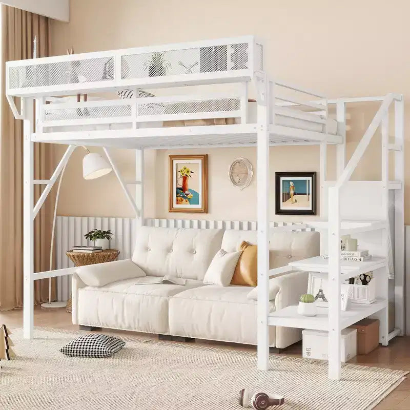 Okak 94IN Twin Size Loft Bed with Wardrobe, Twin Bed with Storage Shelves and Basket, Bed Frames for Bedroom, Dormitory