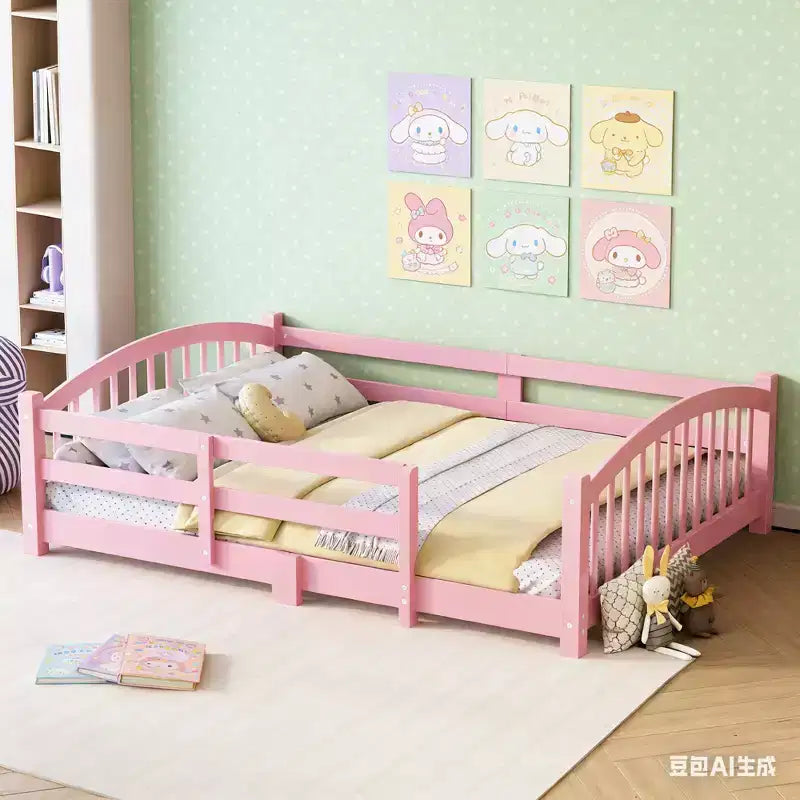 Lit bas Montessori pleine grandeur Luxystar avec barrières de sécurité et tête de lit