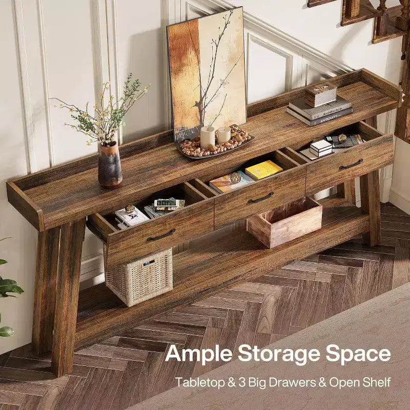 Lantine 2-Tier Sofa Table with 3 Drawers, 70.9 Console Table with Raised Baffle and Storage Shelves for Living Room, Hallway, Entryway