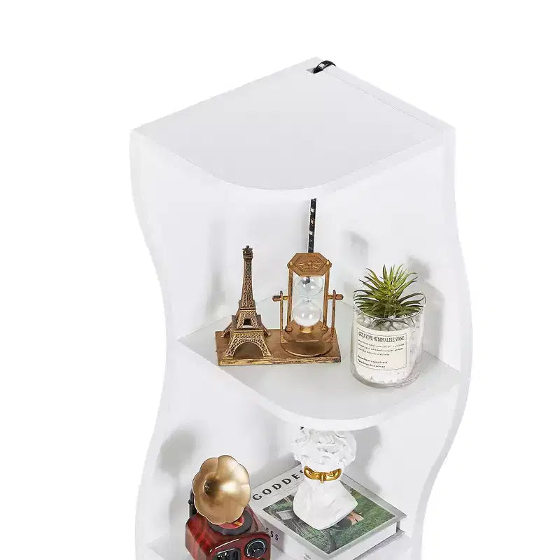 VECELO 5-Tier Wave Corner Shelf, Tall Vertical Storage Display Shelf for Small Spaces & Living Room, White