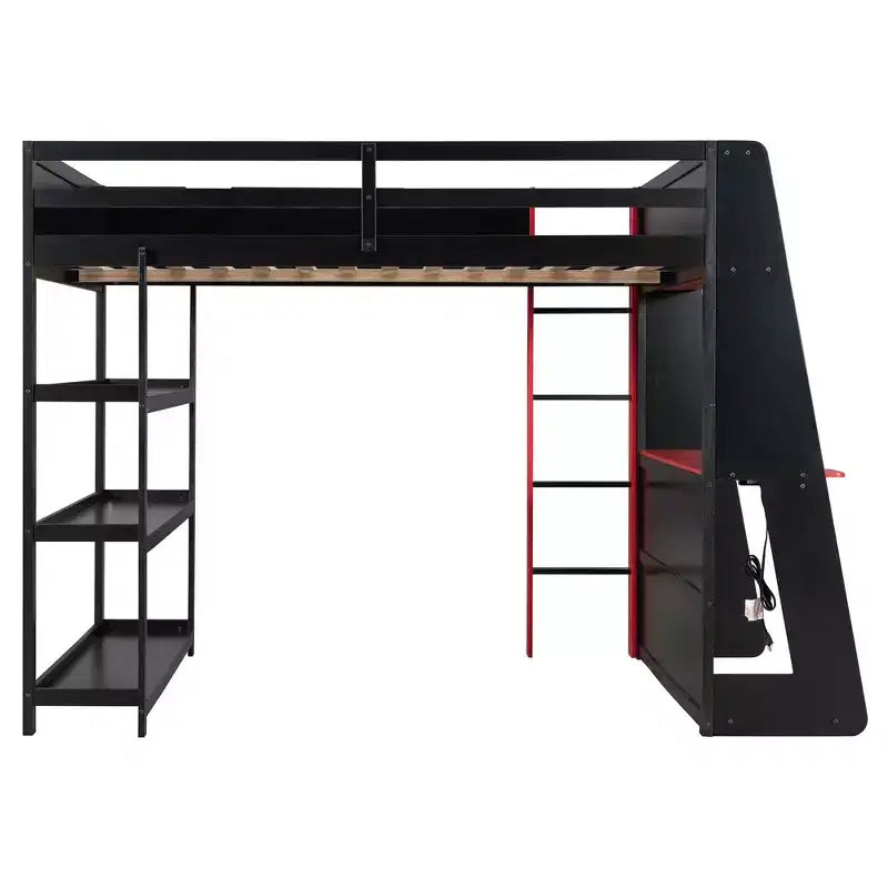 Luxystar Full Gaming Loft Bed with Desk, Storrage Shelves and Lights