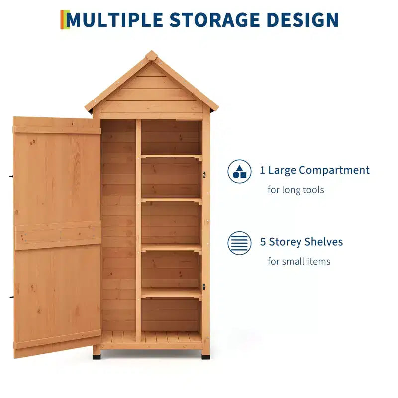 Waterproof Wooden Outdoor Tool Cabinet  Lockable Double Doors, 3 Adjustable Shelves & Sloped Roof  Space-Saving Storage for Patio, Yard or Lawn