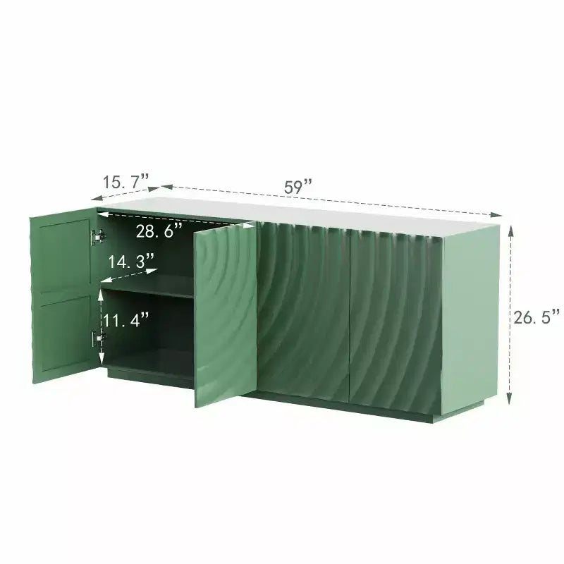 59 Modern Spiral Sideboard Buffet Cabinet, Low Profile Art Entryway Storage Cabinet with 3D Ripple Texture Doors