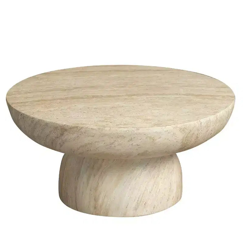 Round Fiberstone Pedestal Coffee Table, Indoor & Outdoor Sculpted Accent Table with Anti-Slip Foot Pads
