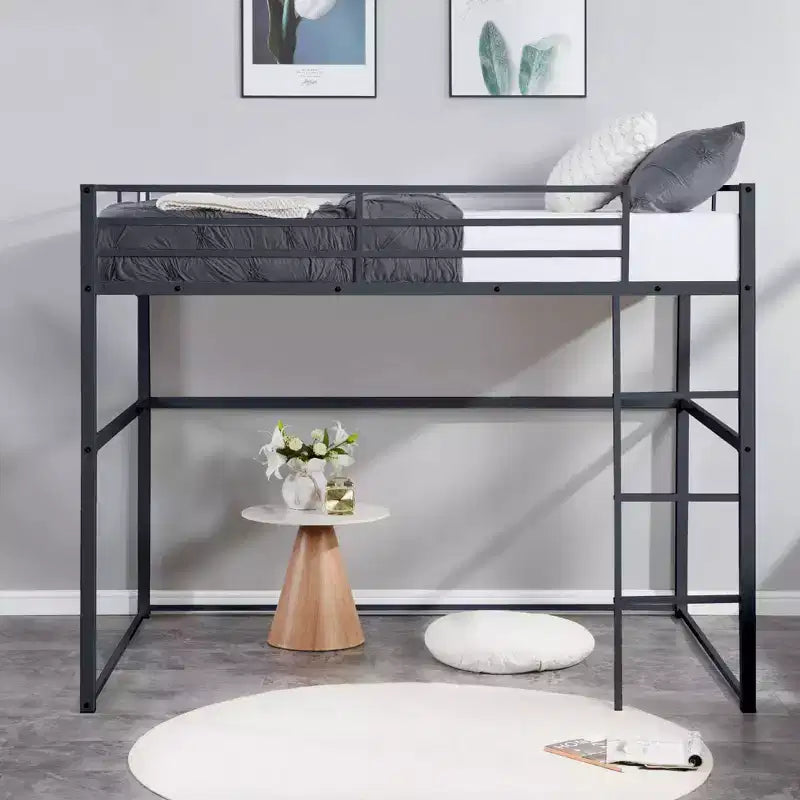 Twin Metal Loft Bed  Guard Rails & Flat Ladder