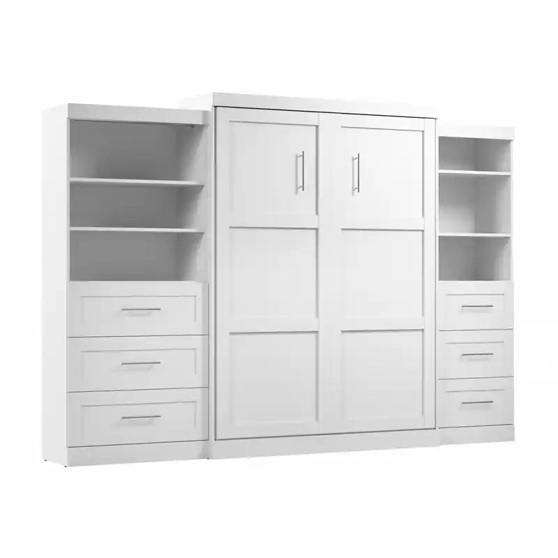 Murphy Bed and Two Shelving Units with Drawers 126-Inch Wall Bed