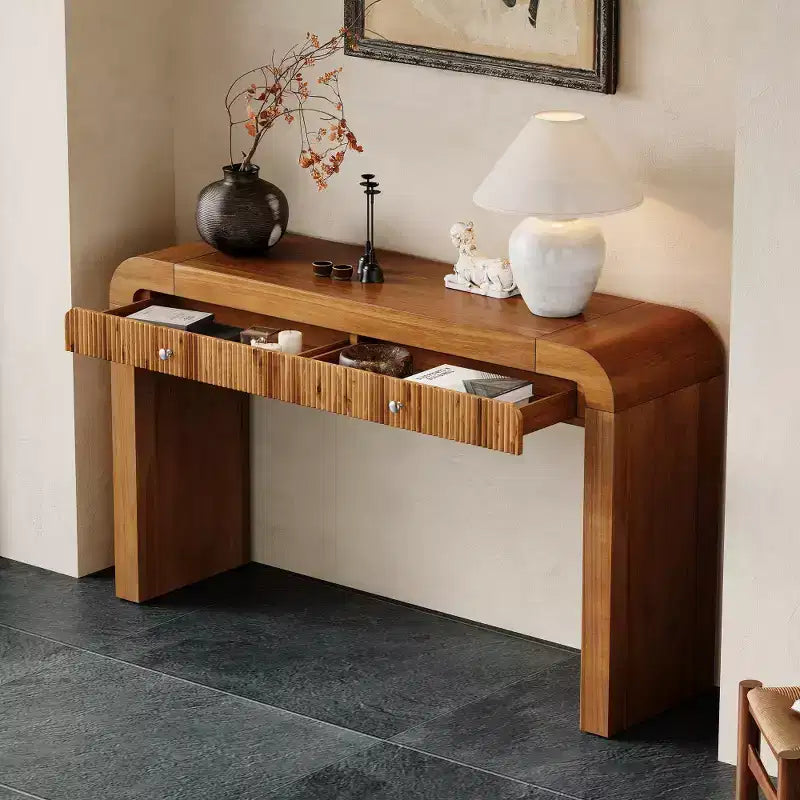 Whisen Rustic Console Table Entryway Table Side Table with Fluted Drawer Front