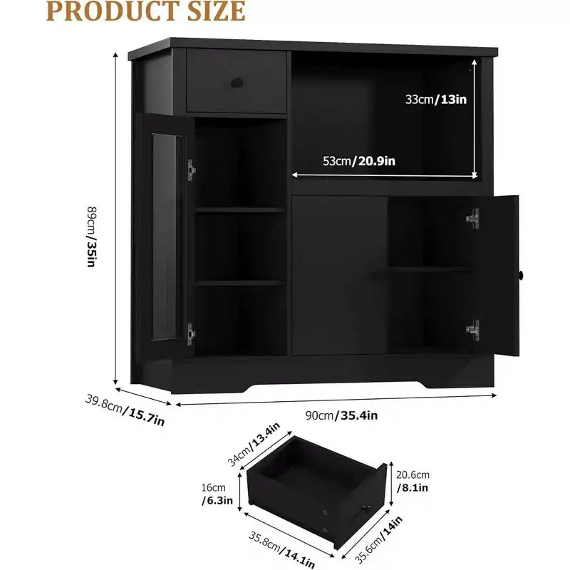 Kitchen Microwave Cabinets with Storage,with 3 Doors,1 Drawer and Adjustable Shelves, Pantry Storage Cabinet