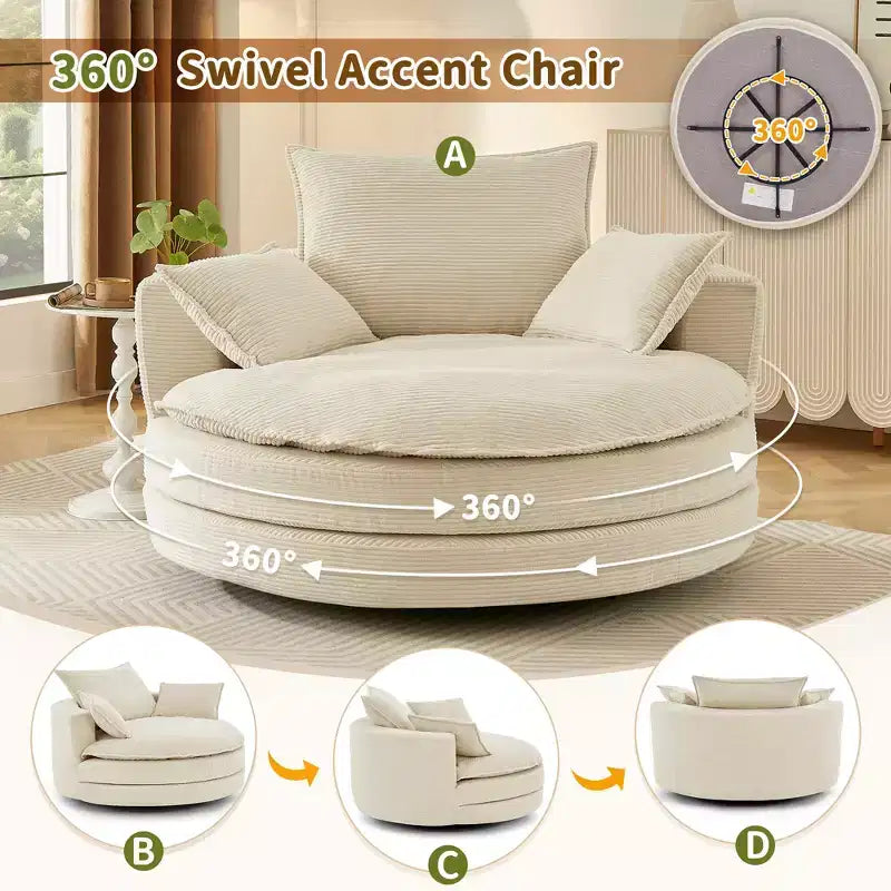 Fauteuil d'appoint pivotant à 360°, Fauteuil pivotant rond en forme de baril avec coussin pour salon