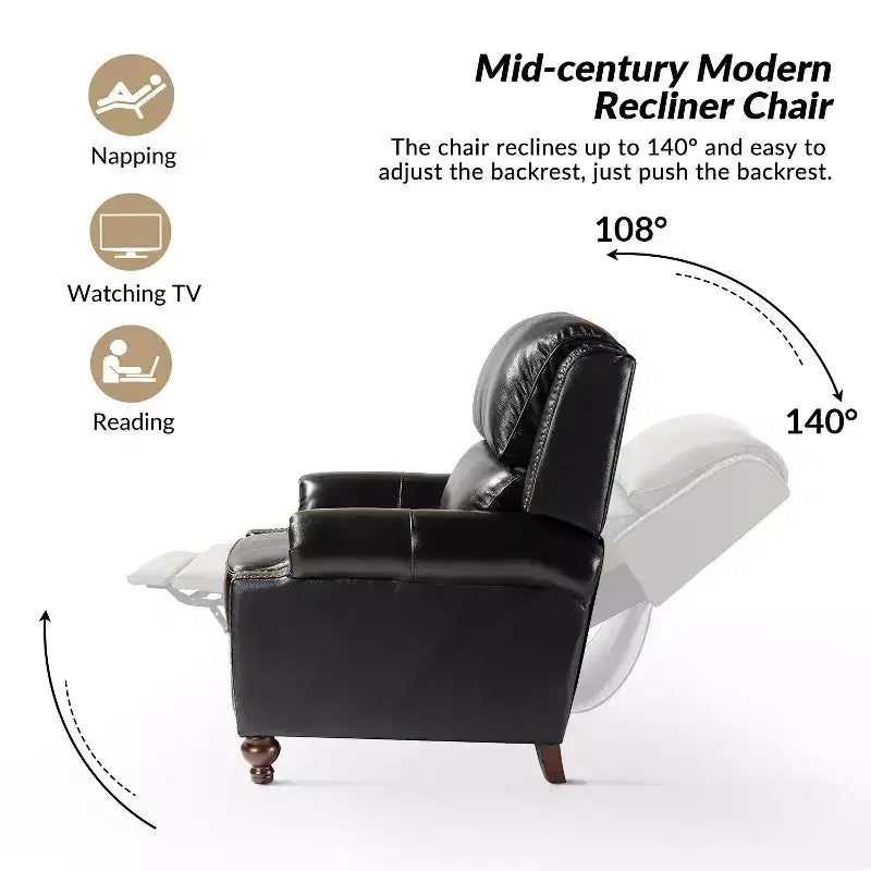 Set of 2 Elisabete Modern Wingback Genuine Leather Recliner with Vintage Nail Head Trim for Living Room and Bedroom| ART OF LIVING DESIGNS