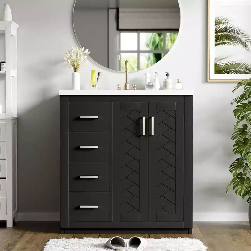Meuble-lavabo de salle de bain à évier simple de 76 cm avec armoire et 3 tiroirs – Noir / Bleu / Vert / Indigo / Blanc