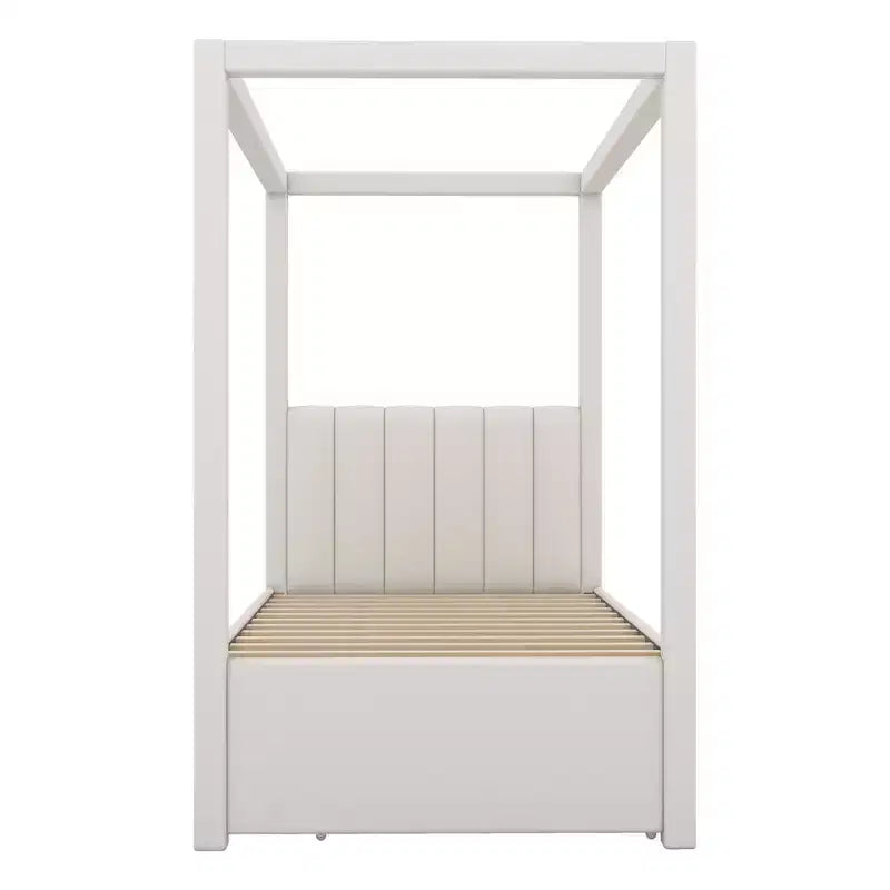 Full Size Linen Upholstery Canopy Platform Bed with Trundle and Three Storage Drawers