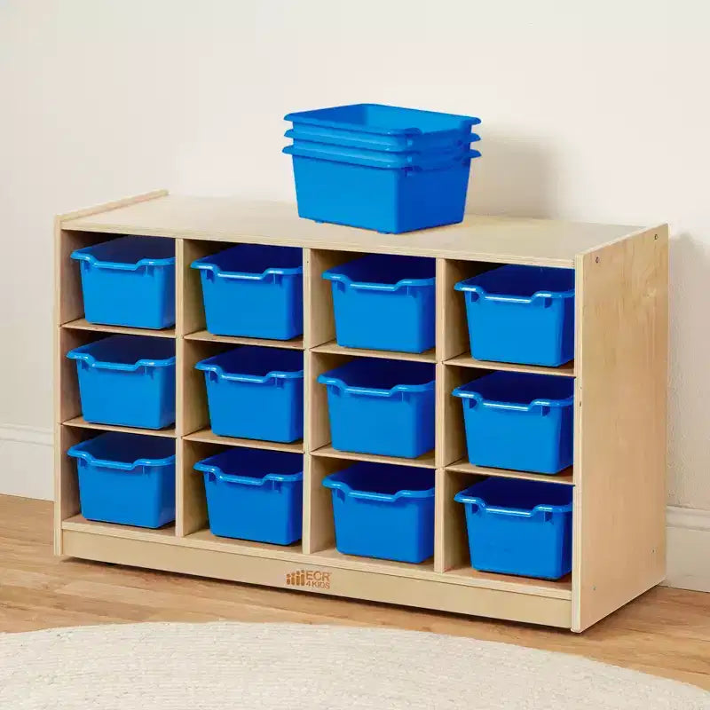 Cubby Mobile Tray Cabinet and 15 Scoop Front Bins, 3x4, Kids Furniture