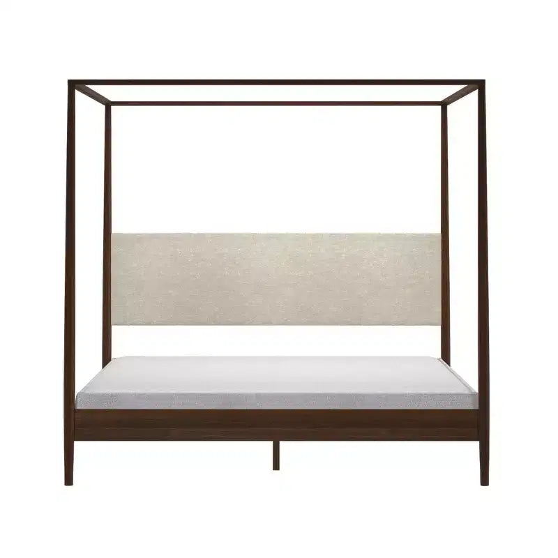 Harbor King Canopy Bed with Upholstered Headboard, Blonde/Swiss Coffee (MD2411-01)