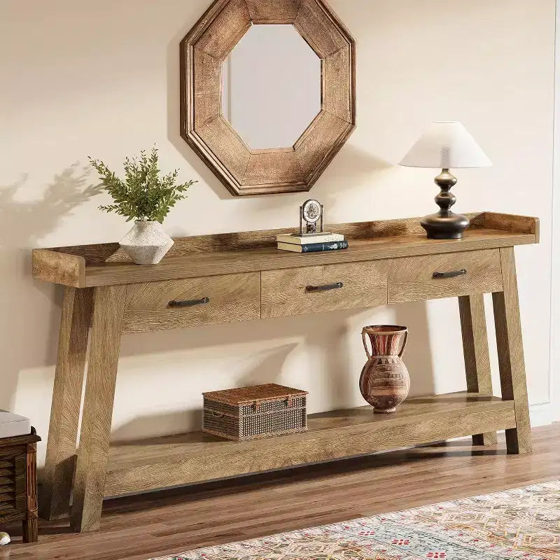 Lantine 2-Tier Sofa Table with 3 Drawers, 70.9 Console Table with Raised Baffle and Storage Shelves for Living Room, Hallway, Entryway