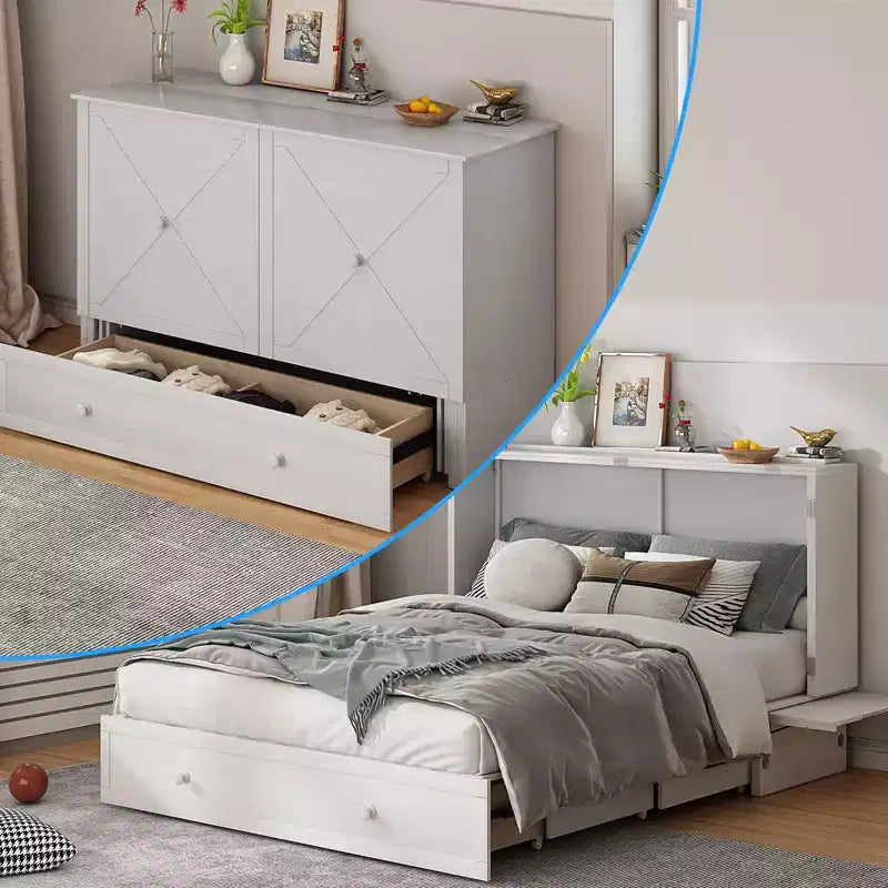Lit escamotable Mjkone Murphy Queen, lit coffre Cube avec station de charge et espace de rangement