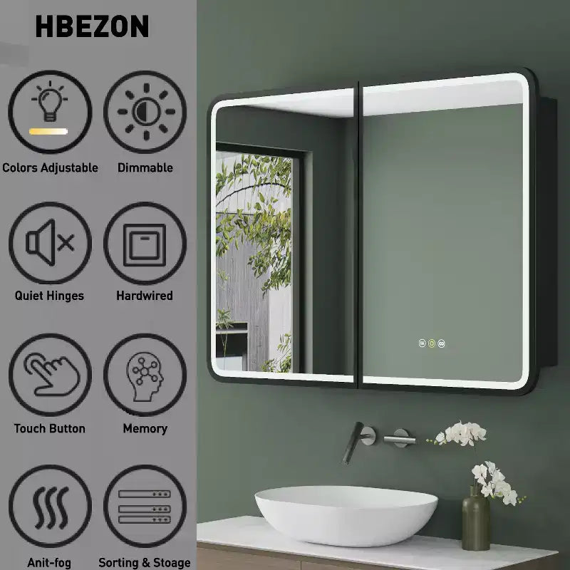 Black / White / Gold LED Medicine Cabinet, Single Door, Left or Right Hinge, Recessed or Wall-Mounted