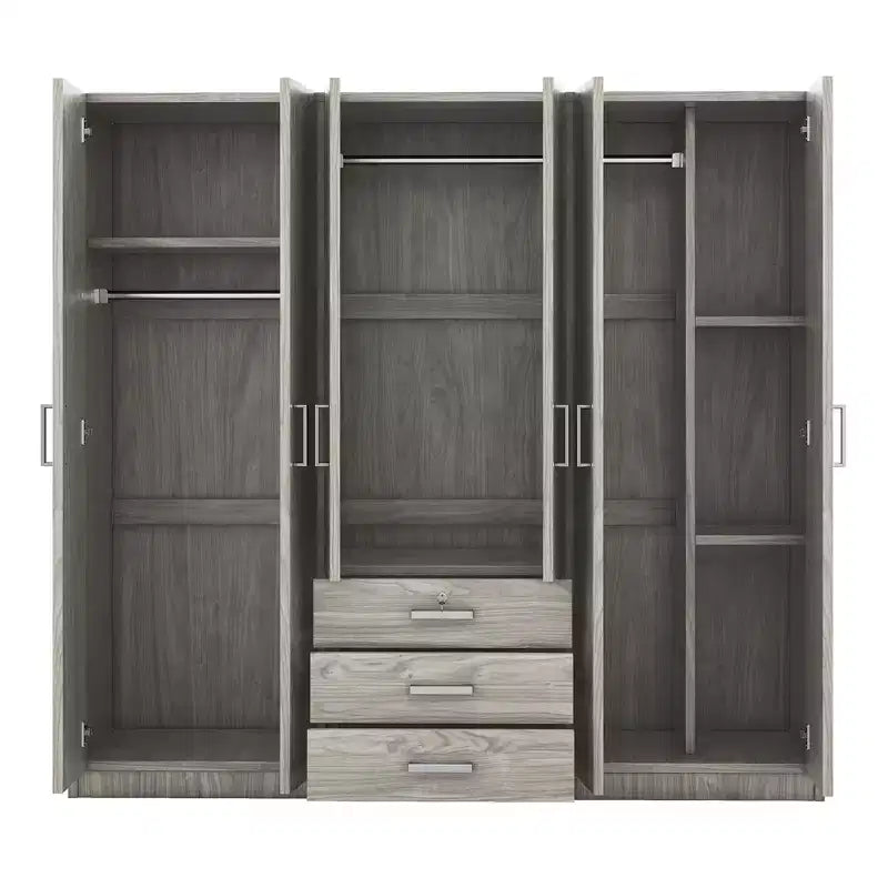6-Door Wooden Wardrobe with Drawers for Bedroom