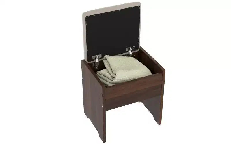 JVNOXK 43.5-inch Modern Vanity Set with Mirror and Light, Featuring Drawers and Clear Glass Cabinet, Includes Stool and Charging Station, Brown