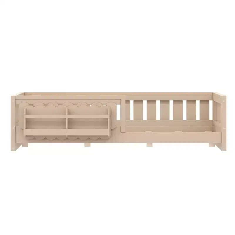 Twin and Full Size Kid Platform Bed Frame with Guardrail, Built-in Bookshelves and Storage Shelves