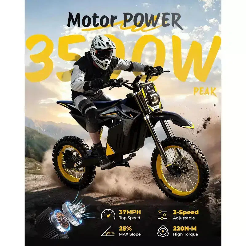 ECOLEAP 3500W Peak Electric Dirt Bike for Teens & Adults, 37MPH Off-Road E-Bike, 48V 21Ah Battery, Up to 55-Mile Range, 400LBS, 13+