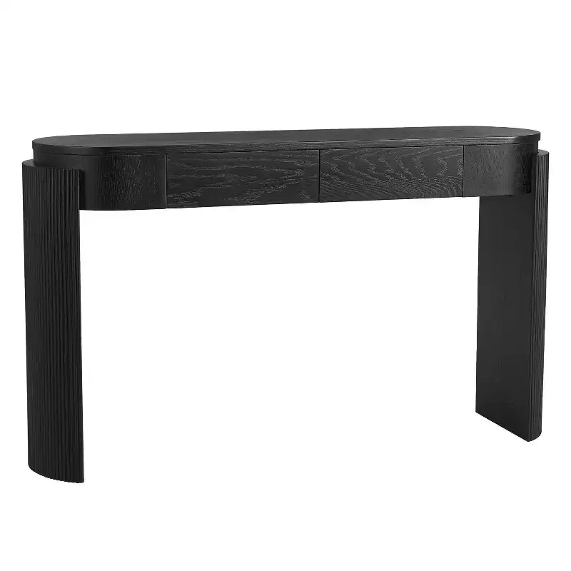Merax Modern Oval-Top Console Table with Fluted Curved Legs & Dual Hidden Drawers