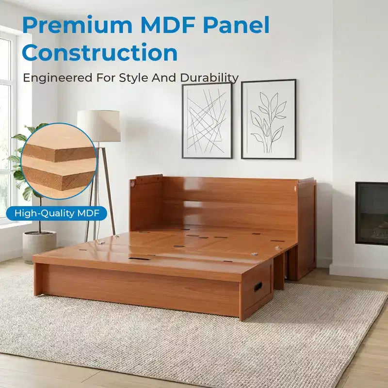 Mjkone Queen Size Convertible Murphy Cabinet Bed with USB Charging, Storage Drawers,No Mattress Included