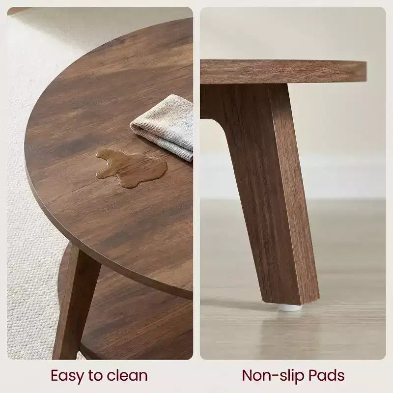 Honey Brown Round Coffee Table with 2 Tiers of Storage, Measuring 31.5 x 17.7 Inches, Ideal for the Living Room