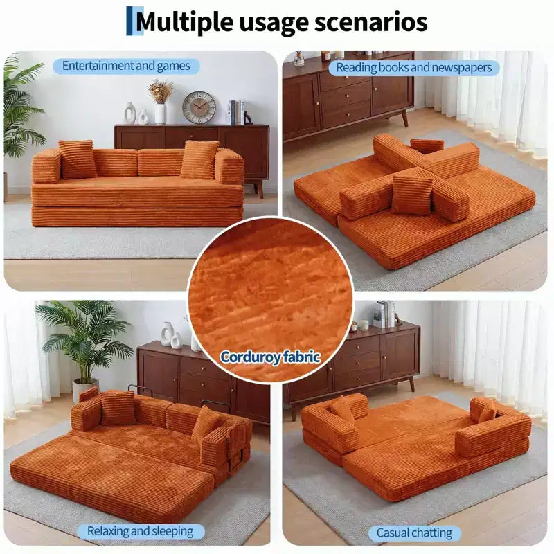 Canapé-lit convertible 5-en-1 80,7 po – Velours côtelé, 1200 lb, Aucun assemblage