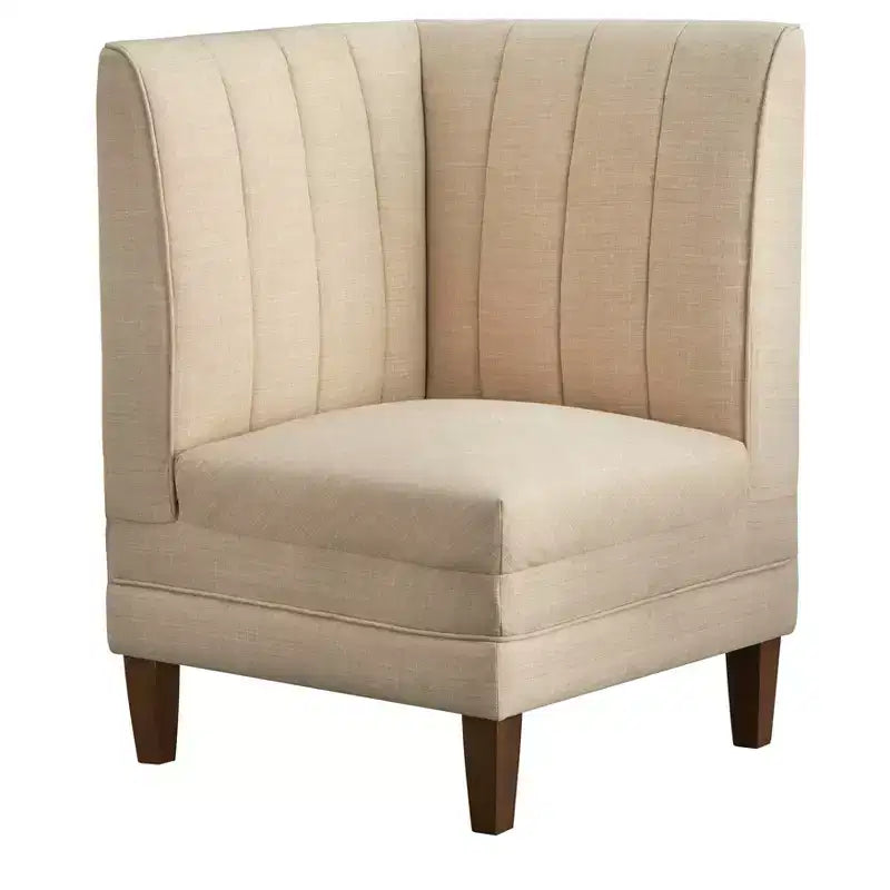 Lifestorey 4pc Kerrington Channel Back Banquette Dining Set Walnut/Cream: Linen-Look Fabric, Pedestal Table