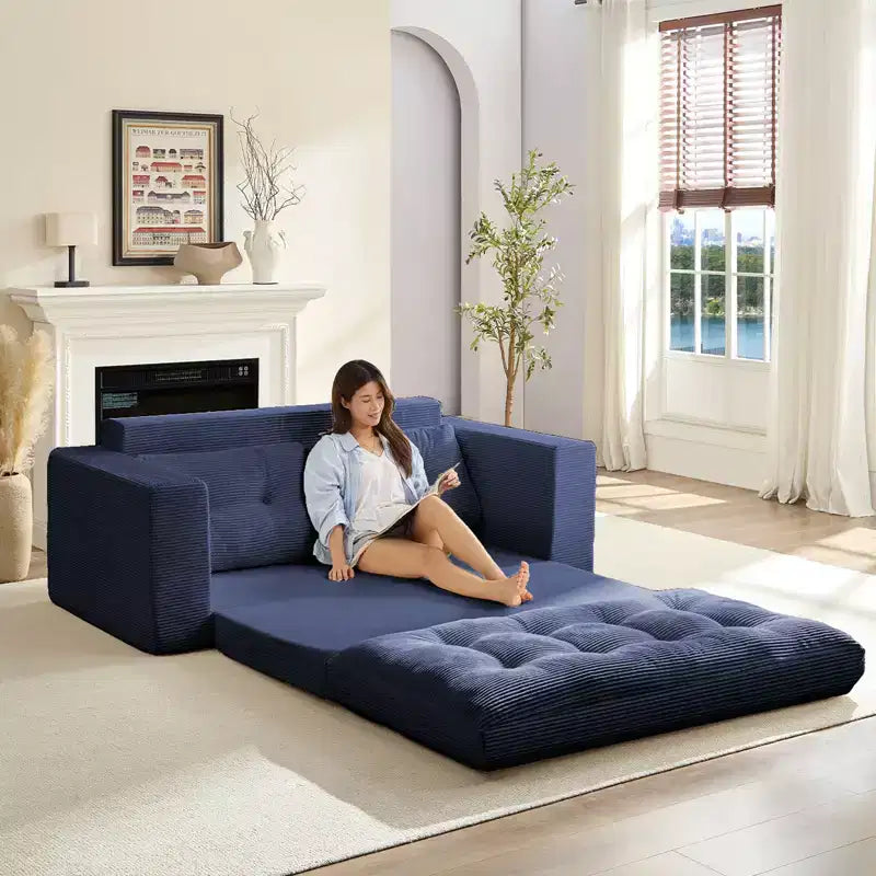 Mjkone 71'' 2-in-1 Convertible Futon Sofa Bed, Corded Fabric Foldable Tufted Buttons Loveseat Sleeper Sofa,Space-Saving