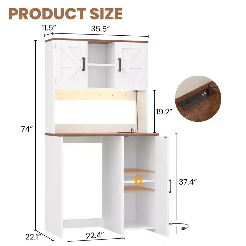 Besiost Kitchen Pantry Cabinet with Mini Fridge Space, Coffee Bar Cabinet with Storage Shelf