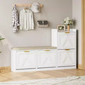 Shoe Storage Bench with 5 Flip Drawers & Tiered Shelf, 18-Pair Shoe Cabinet Organizer with Cushioned Seat, Narrow Entryway Shoe Rack for Hallway
