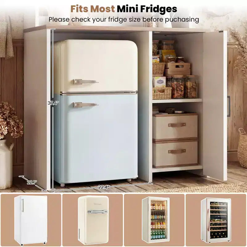 Besiost Kitchen Pantry Cabinet with Mini Fridge Space, Coffee Bar Cabinet with Storage Shelf