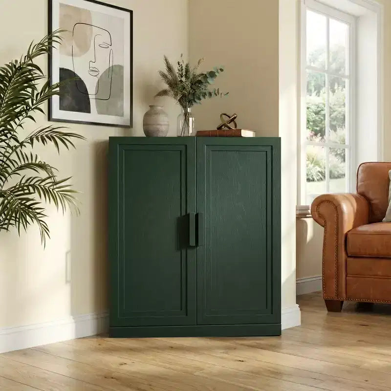 Meuble d'angle Dovelina avec étagères réglables, buffet, meuble à vin, meuble de cuisine et de salle à manger avec portes en bois - 31H x 31L, 36H x 31L