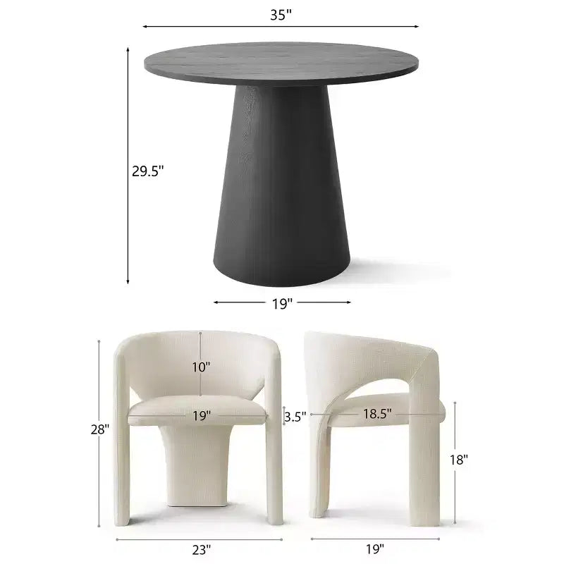 Small Dining Table Set for 2, Beige Upholstered Chairs, Round Pedestal Dining Table, Compact Modern Kitchen Furniture-Panipeachy
