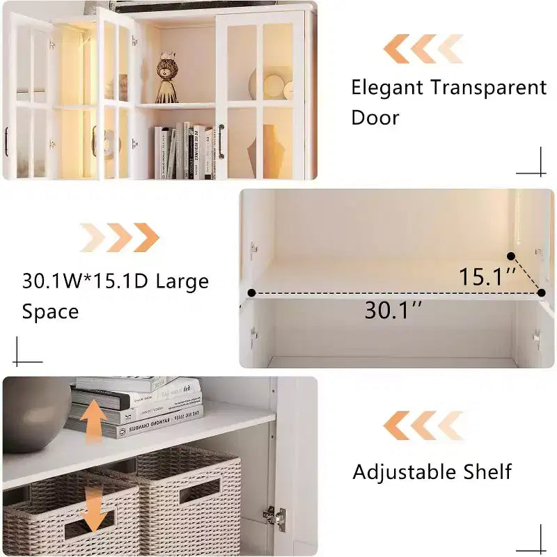 AMERLIFE 71Tall Storage Cabinet with LED Lights, Large Bookcase with Acrylic Glass Doors